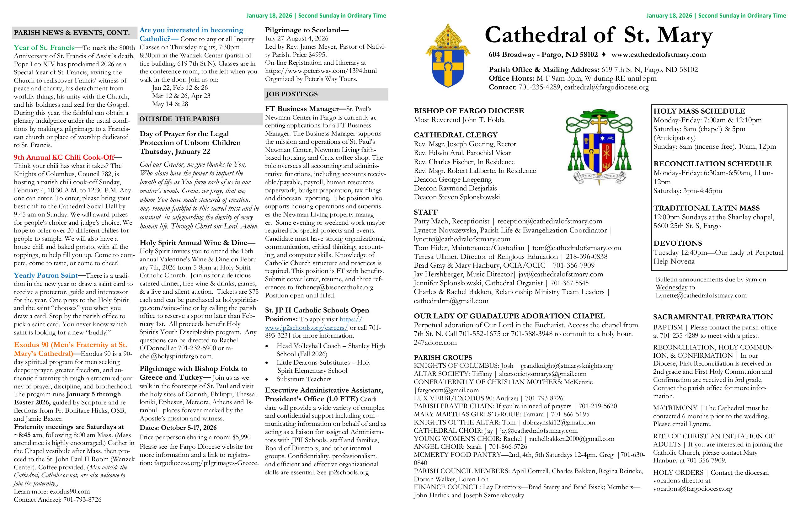 january 18, 2026 Bulletin