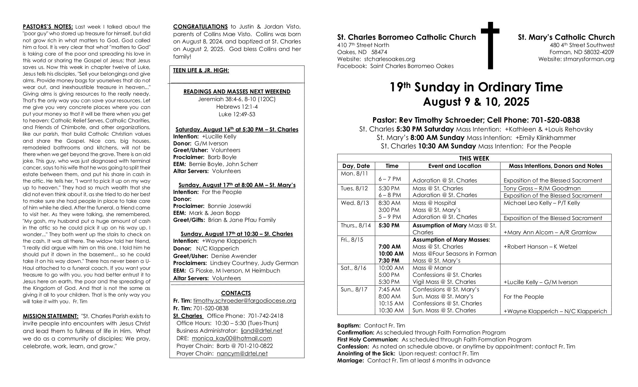 august 10, 2025 Bulletin
