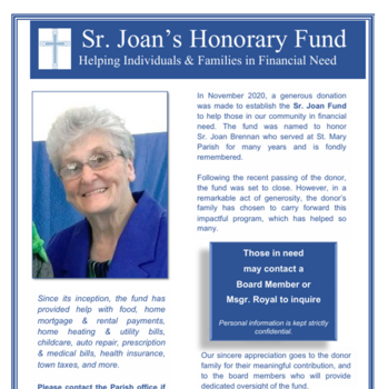 Sister Joan Honorary Fund Reinstated