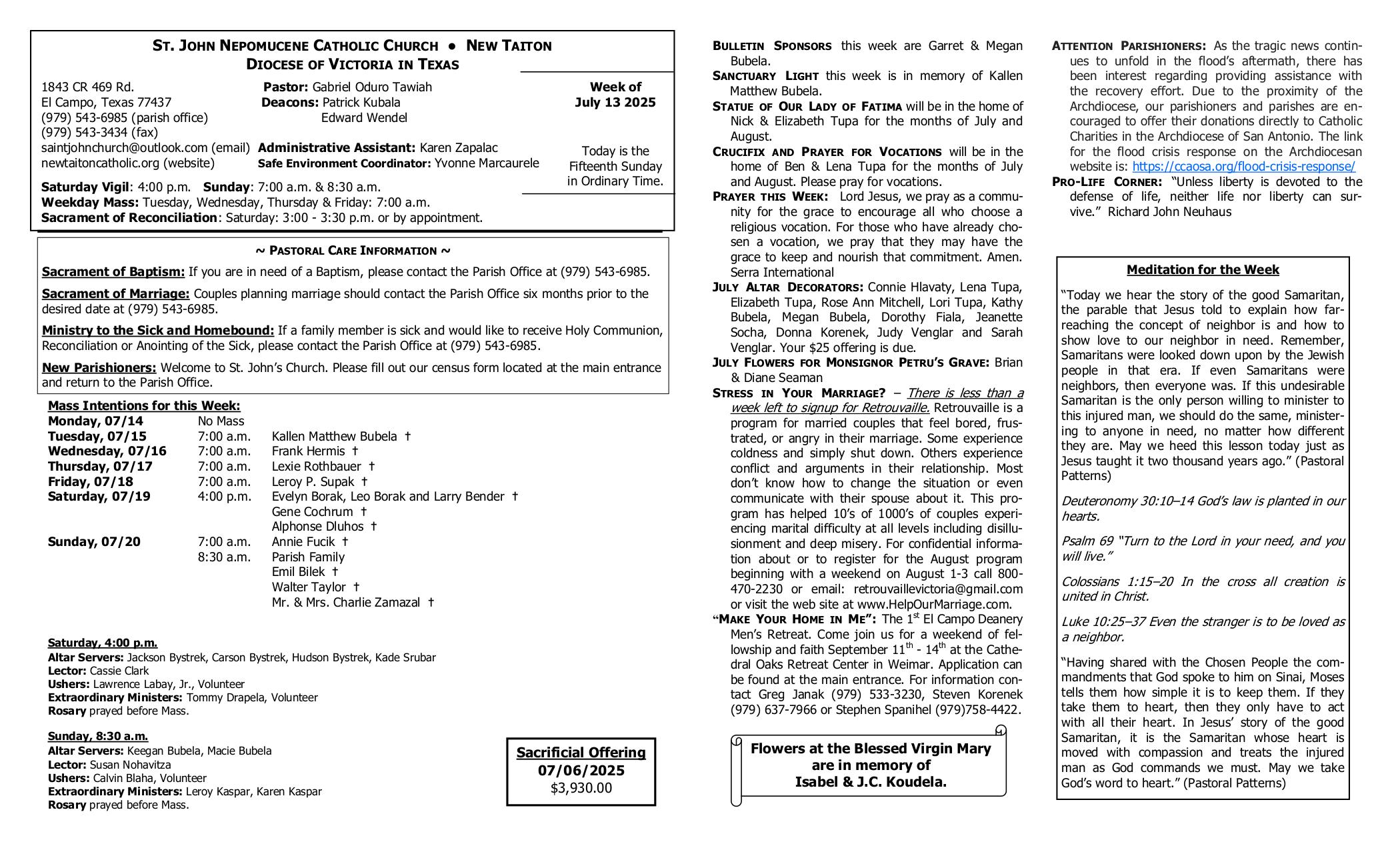 july 13, 2025 Bulletin