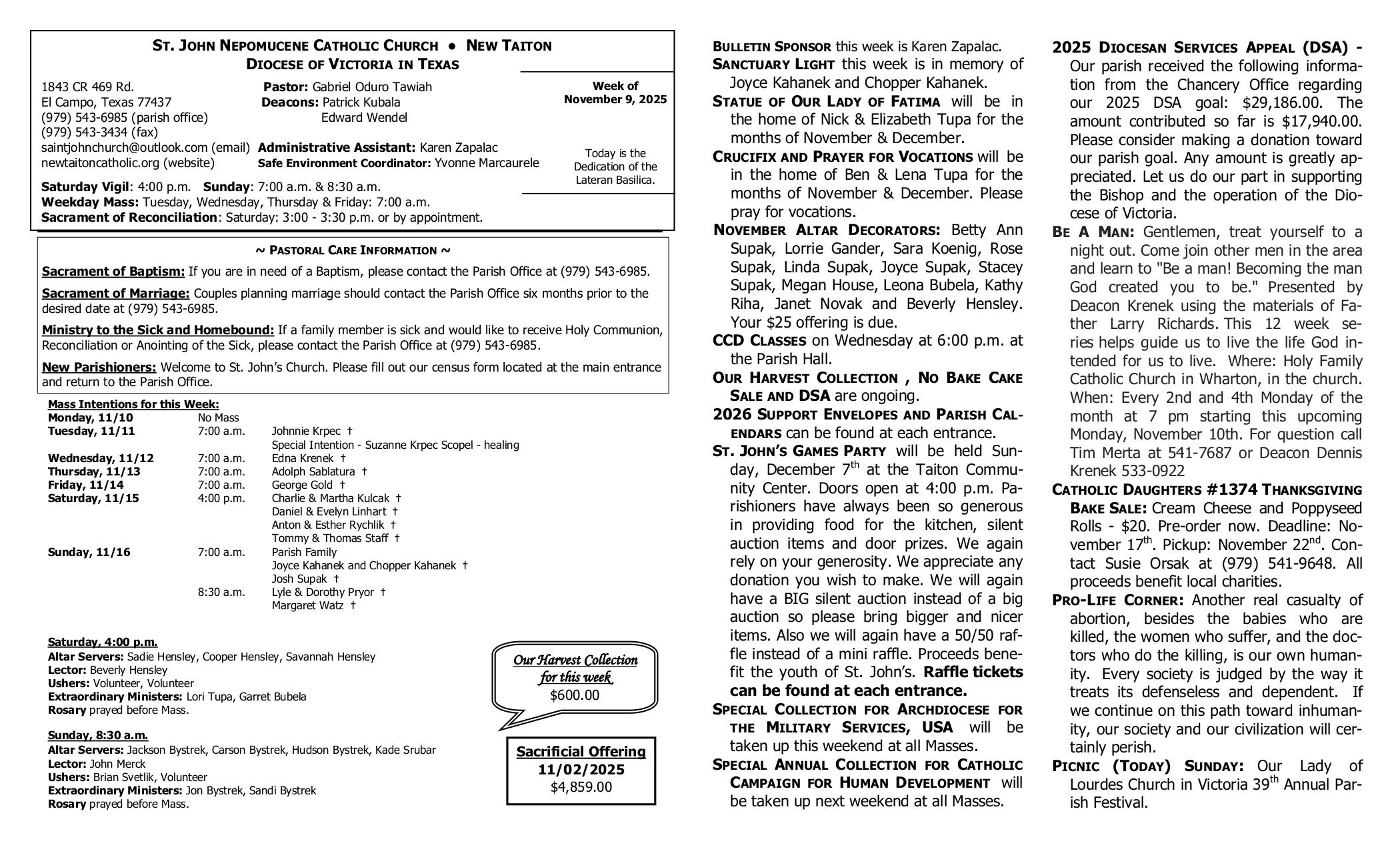 november 9, 2025 Bulletin