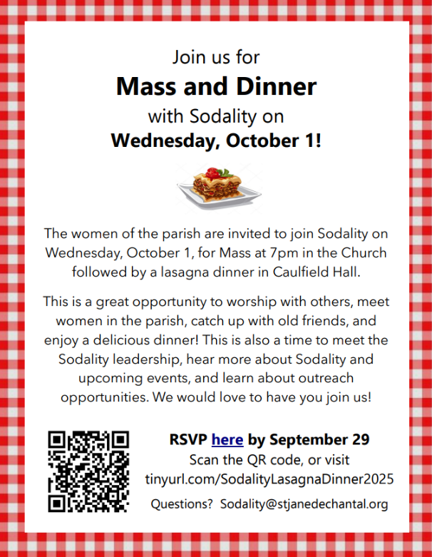 Mass and Lasagna Dinner 2025