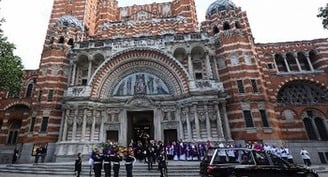 Funeral Mass for British duchess dubbed historic with presence of king, top royals
