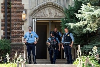 Can parishes lock doors after a school Mass begins for safety?