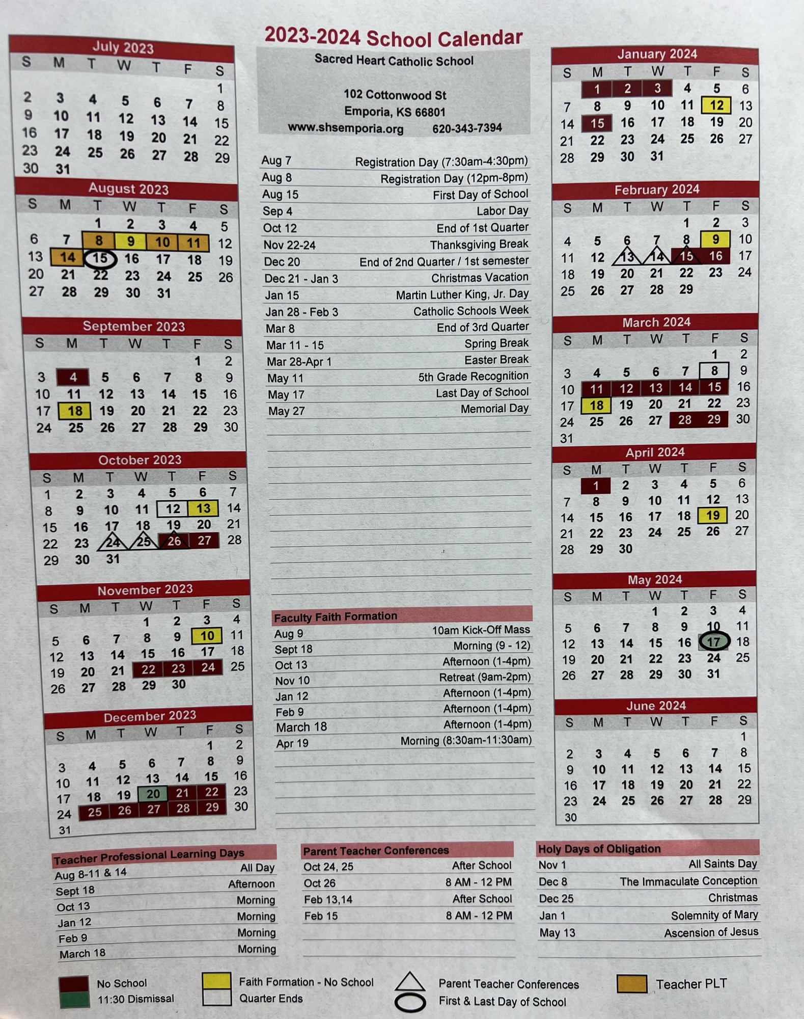 Sacred Heart Catholic School 20232024 Academic Calendar Emporia, KS Sacred Heart Catholic School 20232024 Academic Calendar Emporia, KS