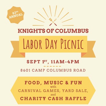 Knights of Columbus Labor Day Picnic, Raffle Ticket Sale, White Elephant Yard Sale