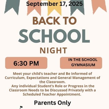 Back to School Night: Wednesday, September 17, 2025