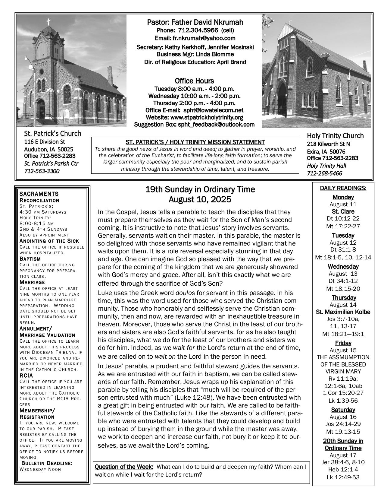 august 10, 2025 Bulletin