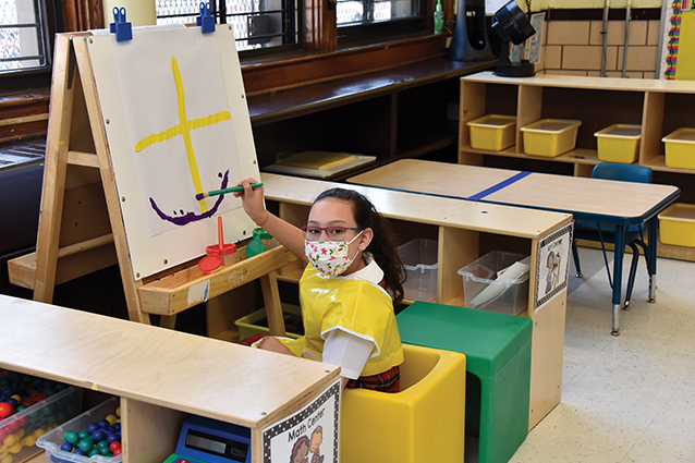 Art class in the era of social distance: plenty of room for creativity at Immaculate Conception School, Gun Hill Rd., Bronx.