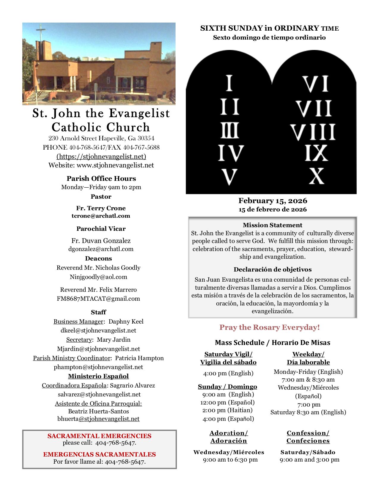 february 15, 2026 Bulletin