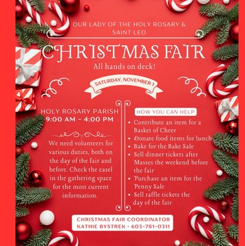 VOLUNTEERS NEEDED Christmas Fair Saturday NOVEMBER 1ST 2025