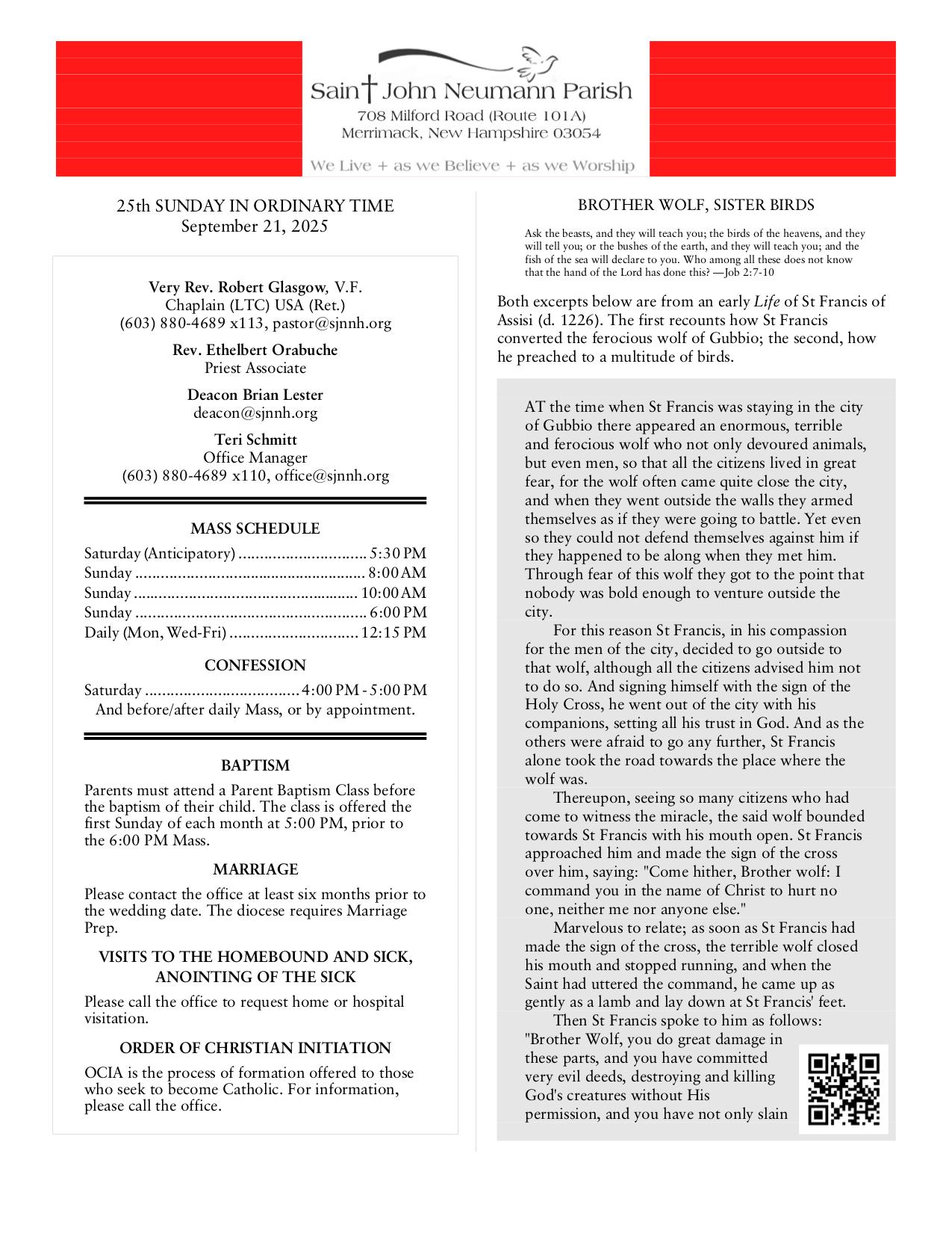 september 21, 2025 Bulletin