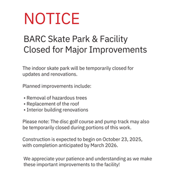 BARC Skate Park to Close for Improvements