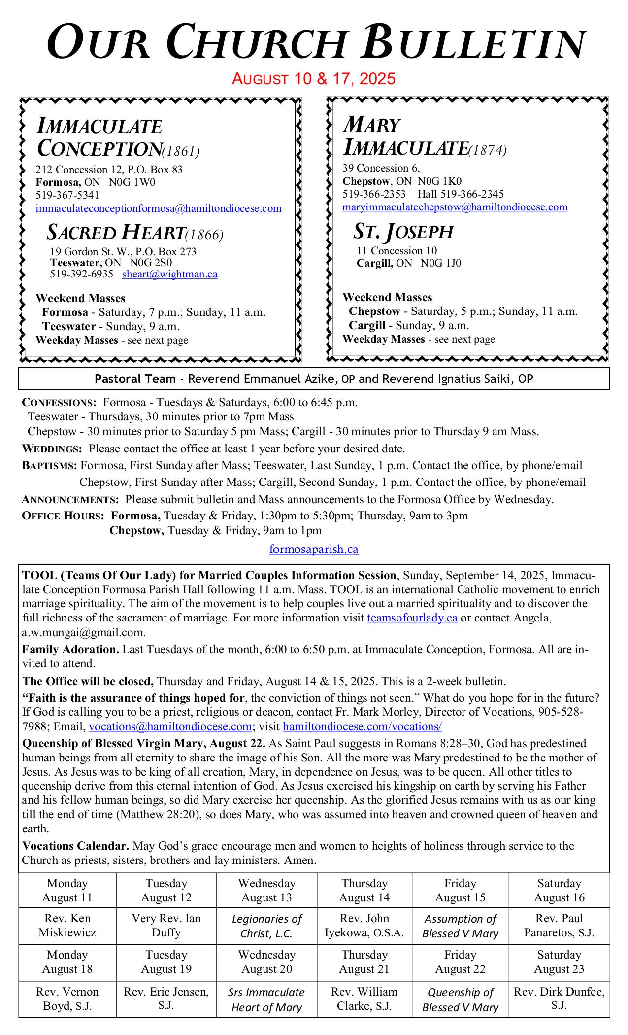 august 10, 2025 Bulletin
