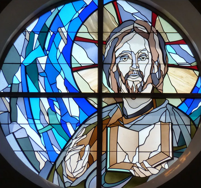 stained glass image Christ teacher