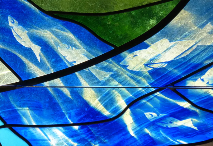 stained glass image fish etched