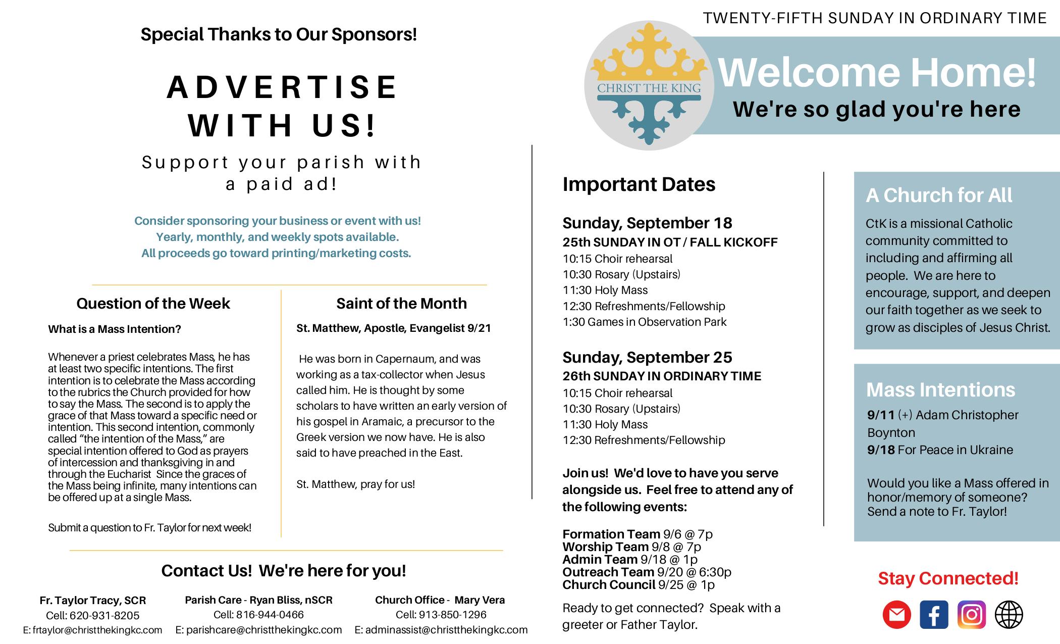september 18, 2022 Bulletin