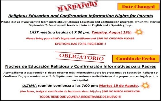 Religious Education and Confirmation Information Nights for Parents