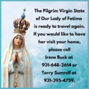 The Pilgrim Virgin State of Our Lady of Fatima is ready to travel again