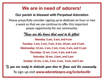Please prayerfully consider signing up for a weekly commitment.