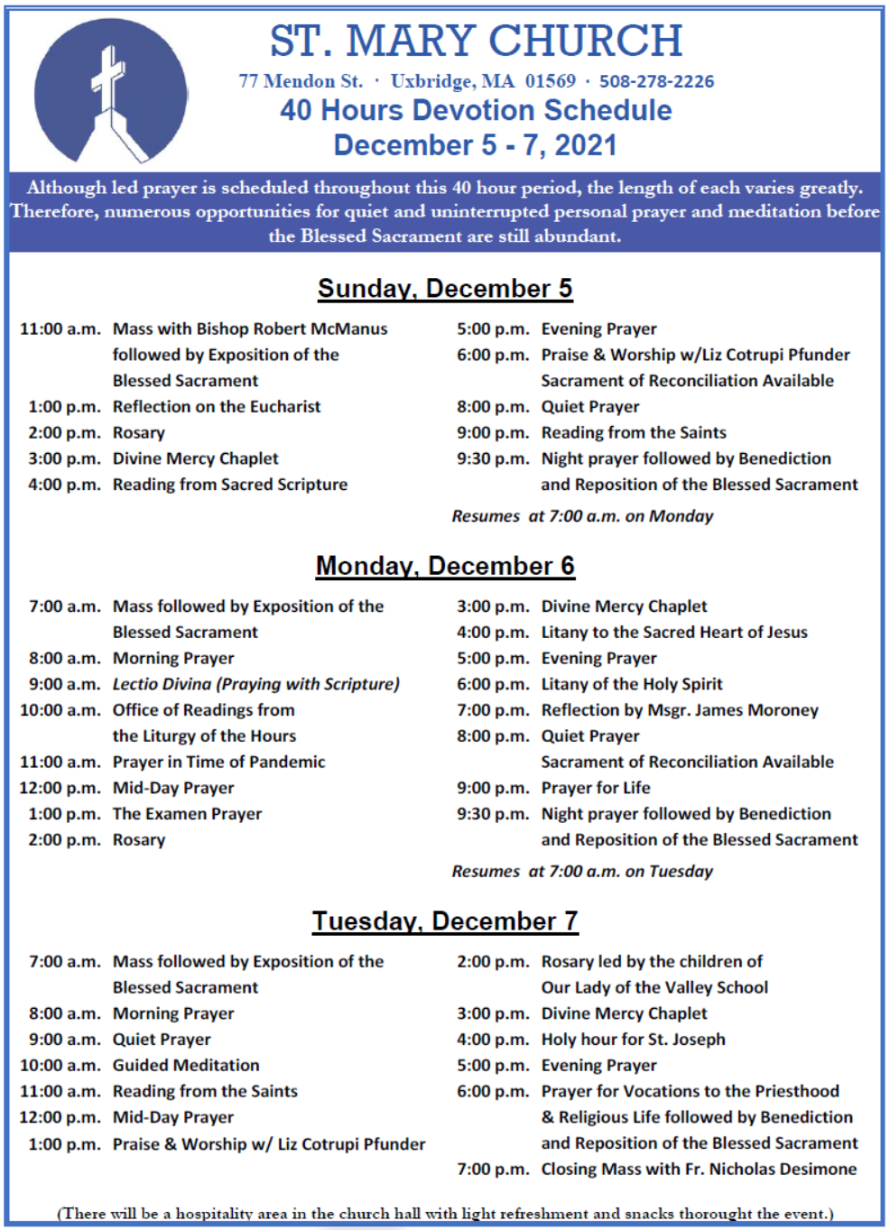 40 Hours 2021 schedule