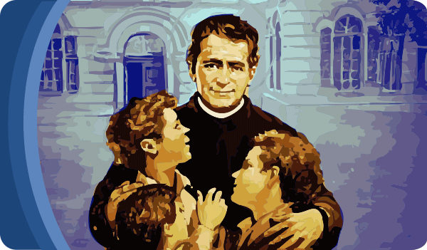 Illustration of Don Bosco with young children