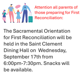 Required Parent Sacrament Orientation Meeting on September 17