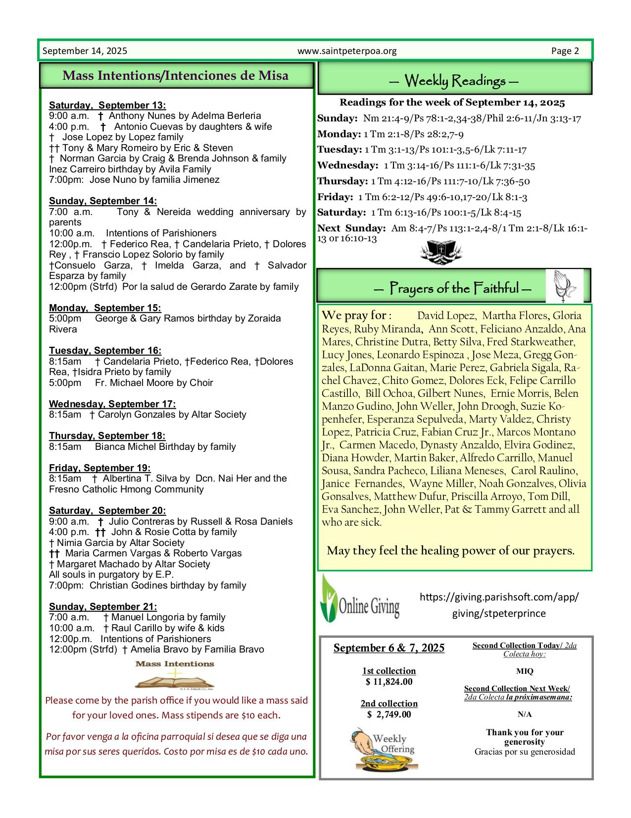 september 14, 2025 Bulletin