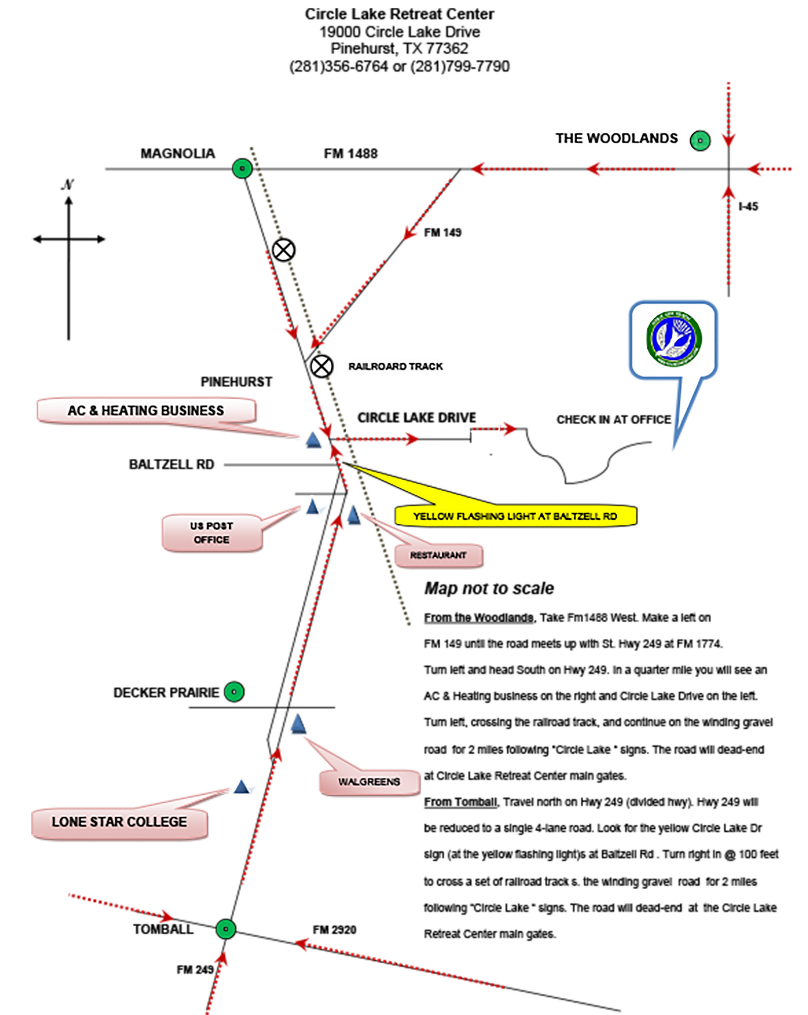Map of Driving Directions to Circle Lake Retreat Center