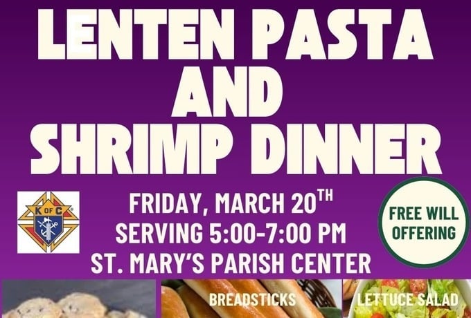 Lenten pasta and shrimp dinner