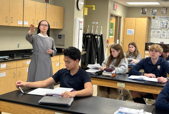 Sister Sarah shares science knowledge at Bishop Heelan