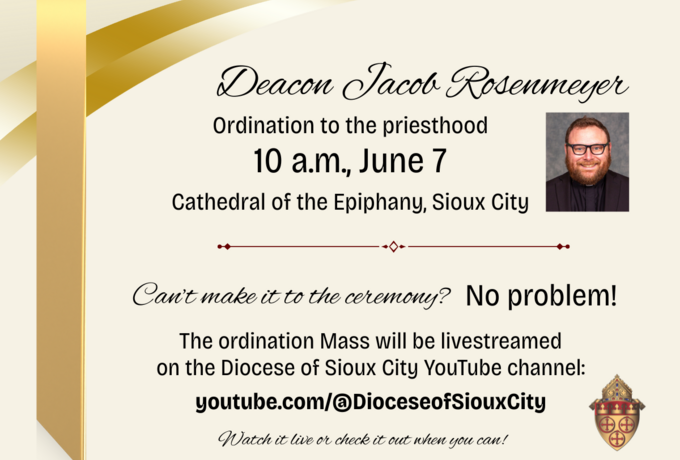 Deacon Rosenmeyer ordination to be livestreamed