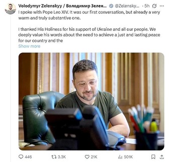 Pope Leo speaks with Zelenskyy