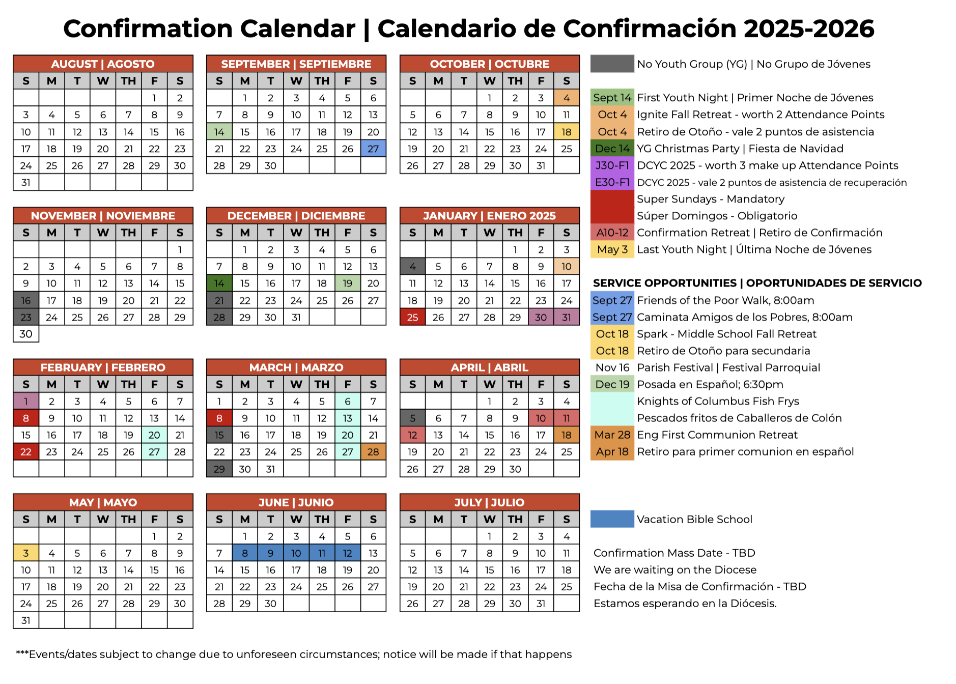 Confirmation Calendar for 2025-2026