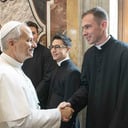 Seminarians greeted by Pope Leo
