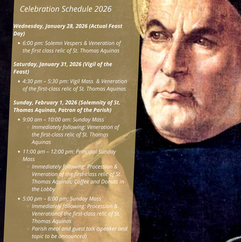 Patronal Feast Day of St. Thomas Aquinas January 28