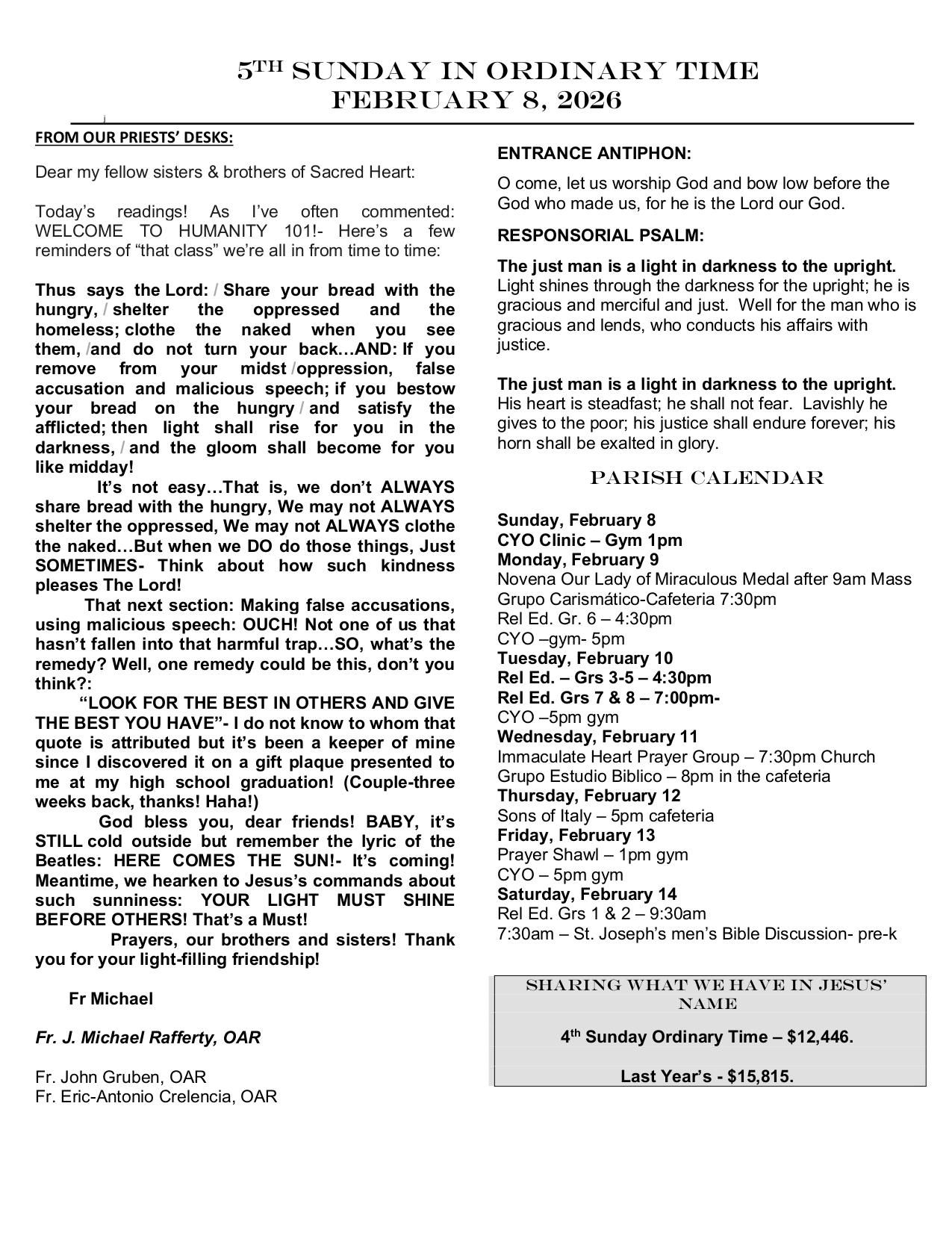 february 8, 2026 Bulletin