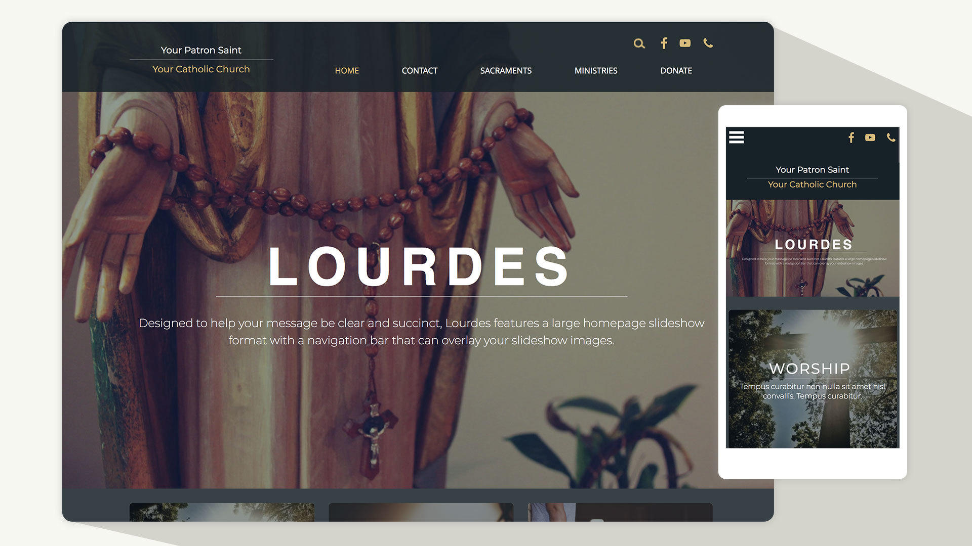 Beautiful new Catholic website design template: Lourdes