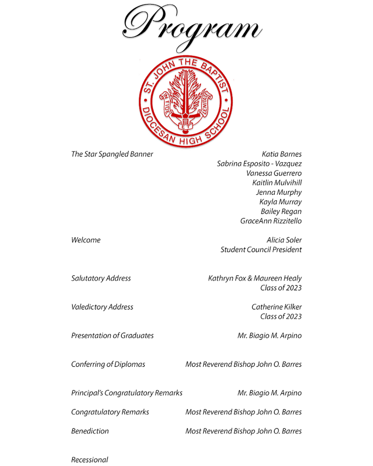 SJB Commencement Ceremony Livestream Program