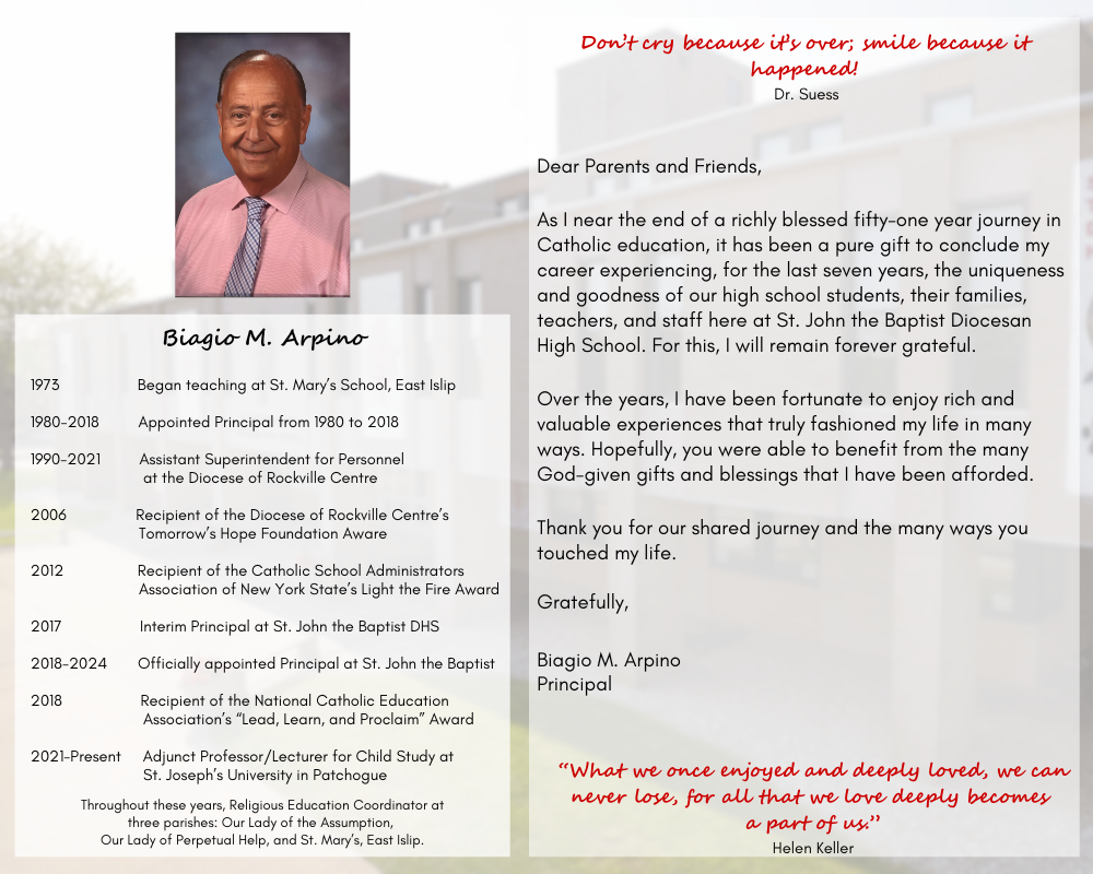 Farwell From Principal Arpino